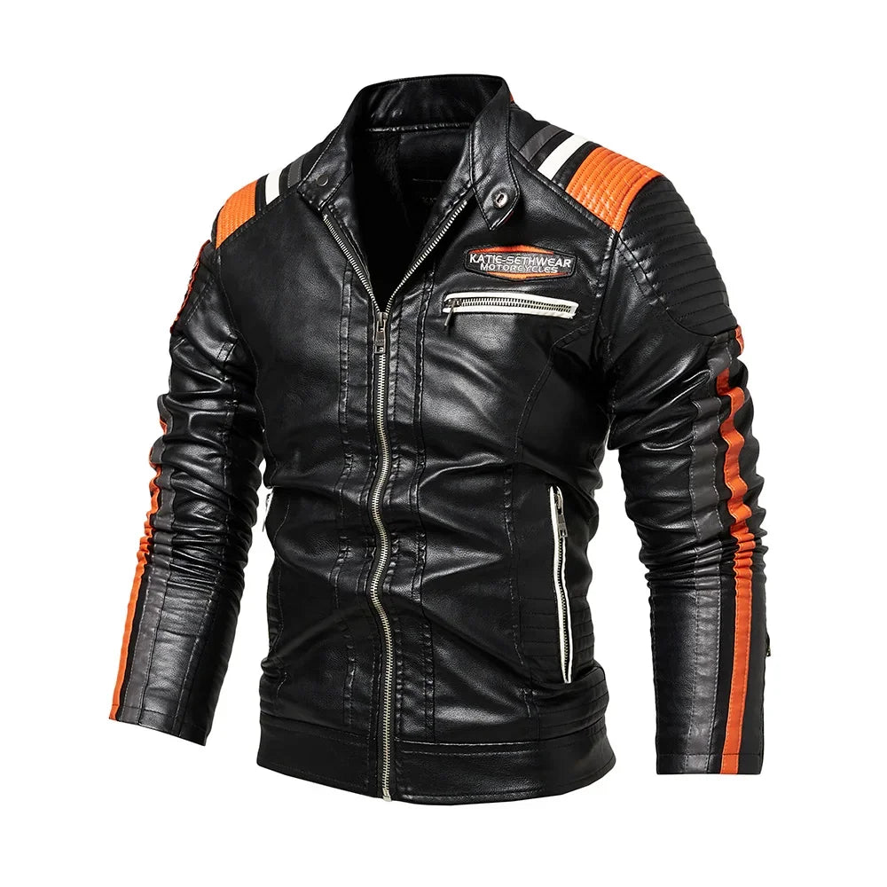 Spring Outdoor Casual Motor Biker PU Leather Jacket Men Fashion Leather Jacket Men Autumn Motorcycle Slim Fleece Jacket Coat Men