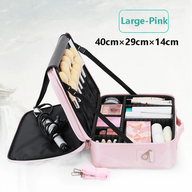 Large Capacity Makeup Case - 3 Sizes Cosmetic Organizer Brush Bag Barber Train Case for Makeup Artists Hair Cutter Sets