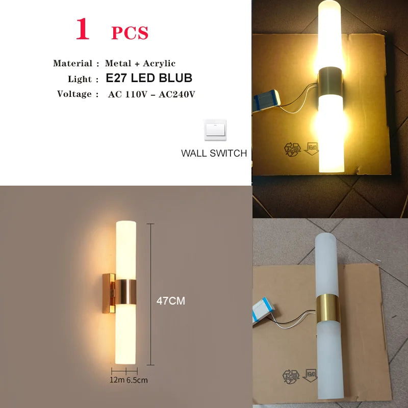 Luxury LED 12W Wall Lamps Glass Gold Copper Sconce for Living Room Bedroom Home Decor Indoor Lighting Dining Room Stairs