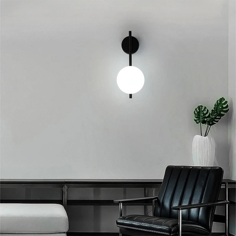 Modern LED Wall Lamps Black Gold Glass Ball Wall Sconces Living Rom Bedroom Hotel Decor Wall Lights Bedside Lights Aisle Lamp G9