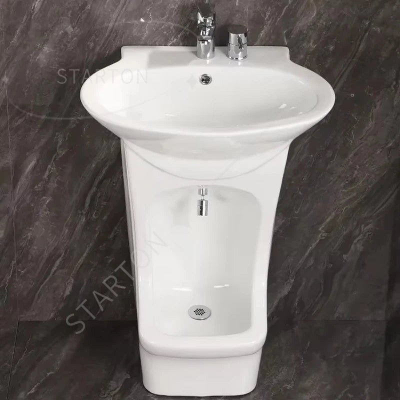 Ceramic Floor Mounted Wash Basin Pedestal Foot Washing Sink