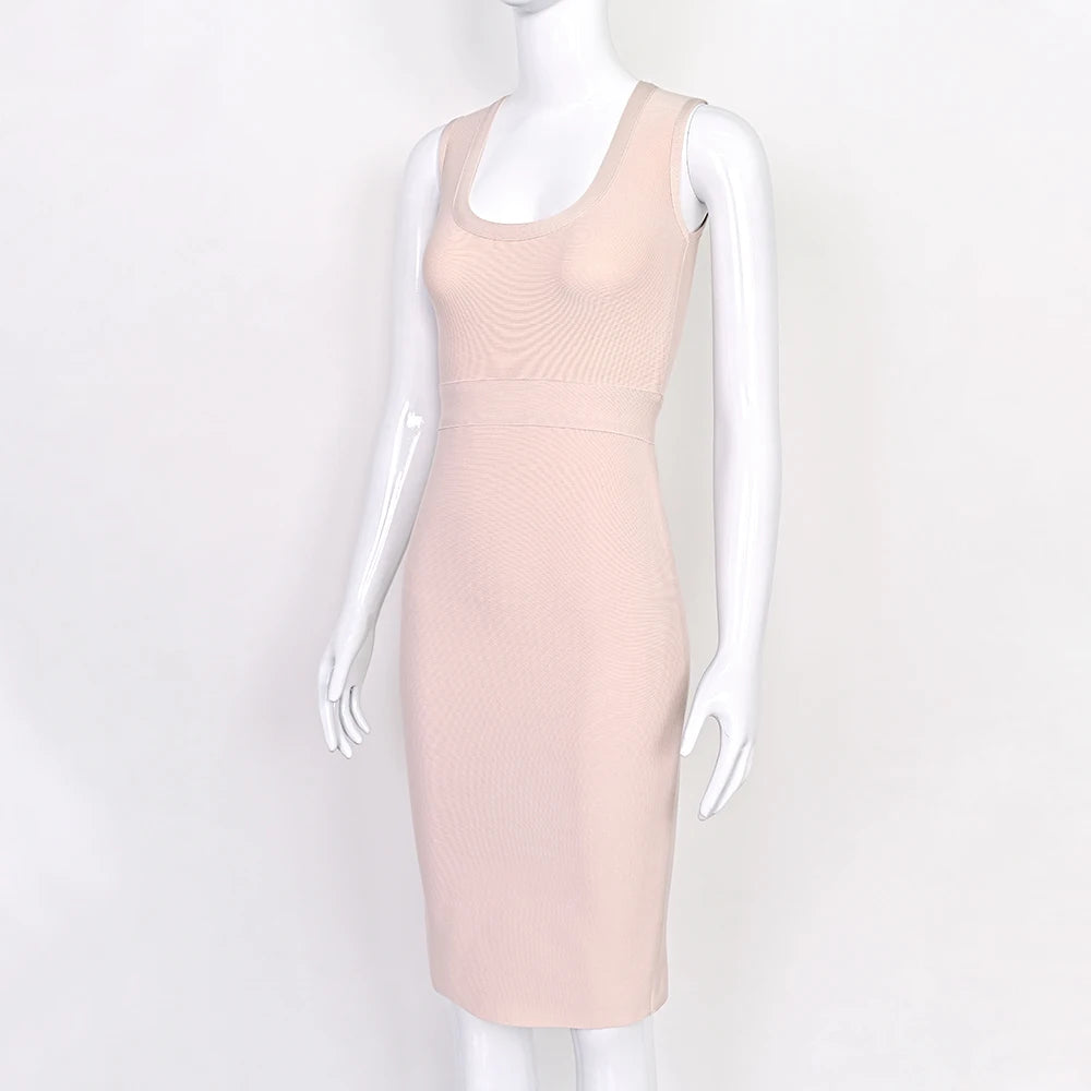 BEAUKEY Simple Bustier Plunge V Nude Bandage Dress Tank Sleeveless Evening Party Dress Party Birthday Vestidos Women Elegant