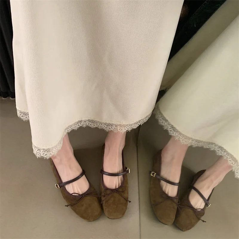 New Fashion Buckle Strap Women Mary Janes Flats Shoes Ballet Flats Female Soft Footwear Butterfly-Knot Ladies Shallow Shoes
