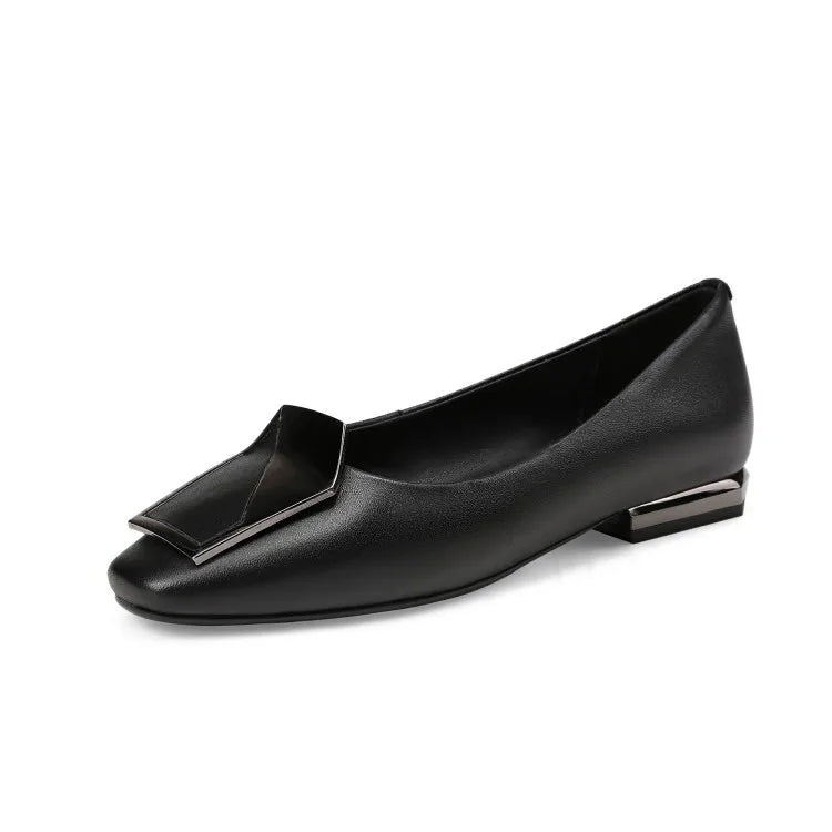 NEW Autumn/Spring Women Pumps Genuine Leather Shoes for Women Square Toe Low Heel Shoe Concise Slip-on Plus Size Handmade Shoes