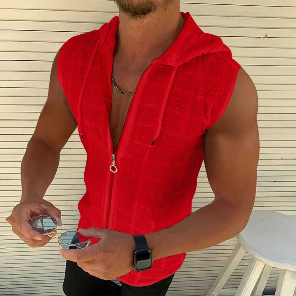 Summer Fashion Sleeveless/Long/Short Sleeved Hoodie Zipper T shirt Casual Plaid print Open Stitch Beach Sun Protection Clothing