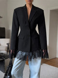 Elegant Lace Blazer Coat Women Fashion Office Lady Full Sleeve Single Breasted Jackets 2025 New Autumn Black Casual Slim Coats