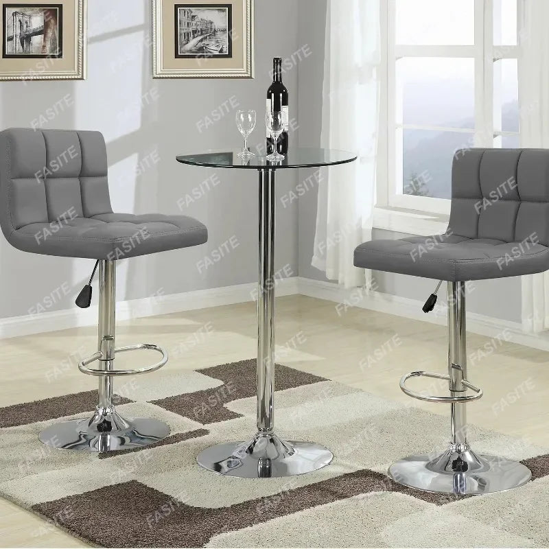 Nordic Modern Square PU Leather Swivel Adjustable Bar Stool, Set Of 2, Bar Stool For Kitchen Counter,Gray