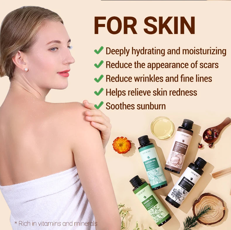 Pure Jojoba Oil Coconut Castor Hair Care Argan Sweet Almond Grape Rosehip Avocado Carrier Black Seed Wheat Germ Body Skin Care