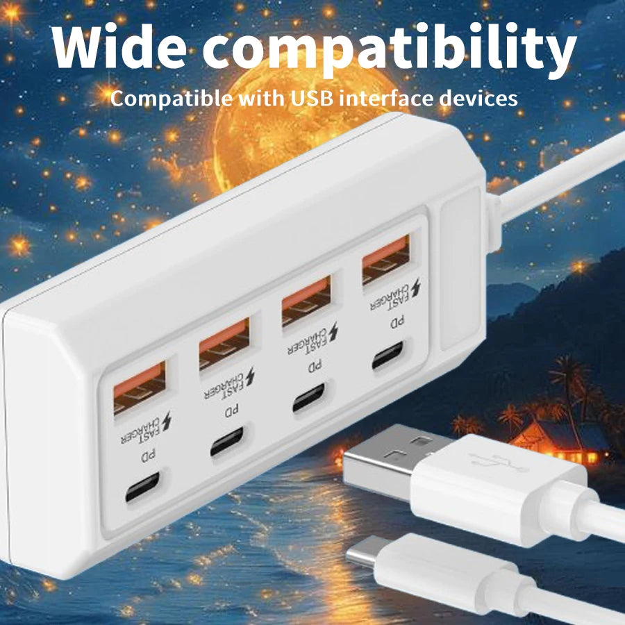 1/2 Piece USB Charging Port Adapter, 8-Port USB Charger with 25W 4C+4A Socket, Compatible with Laptops, Operating Voltage ≤36V,
