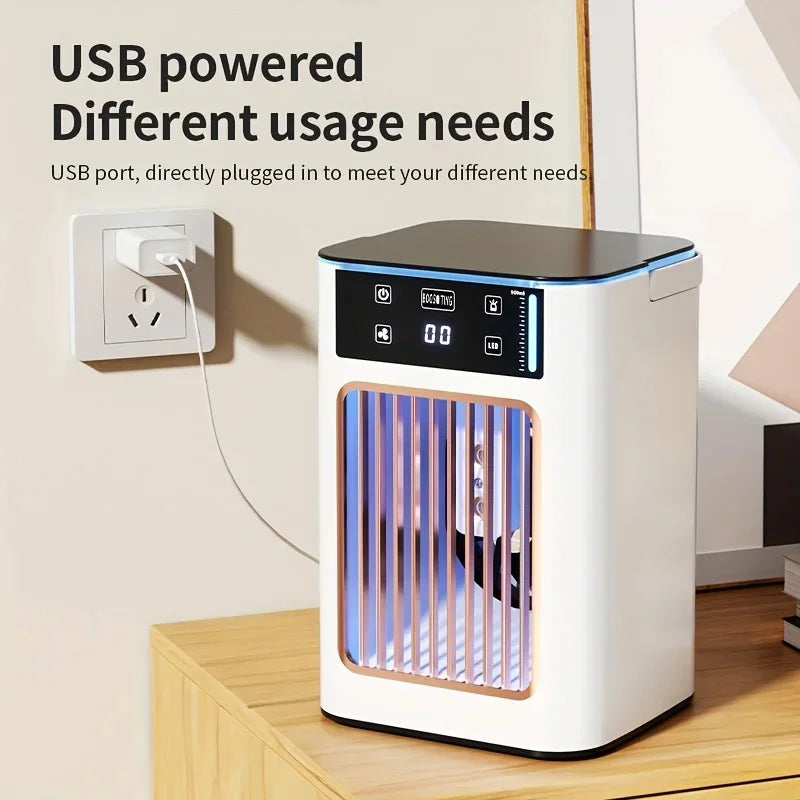 2025 New Upgraded Turbocharged Portable Air Conditioner Fan USB Desktop Air Cooler Household Small Air Humidifier Cooling Fan