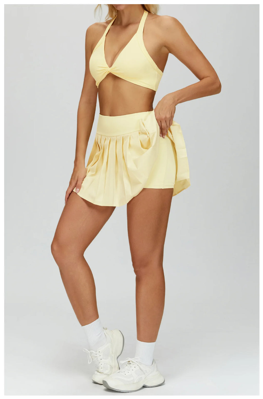 Custom LOGO women's fashion nude yoga clothes pleated tight sports outdoor running Golf and Tennis skirt fitness two-piece set