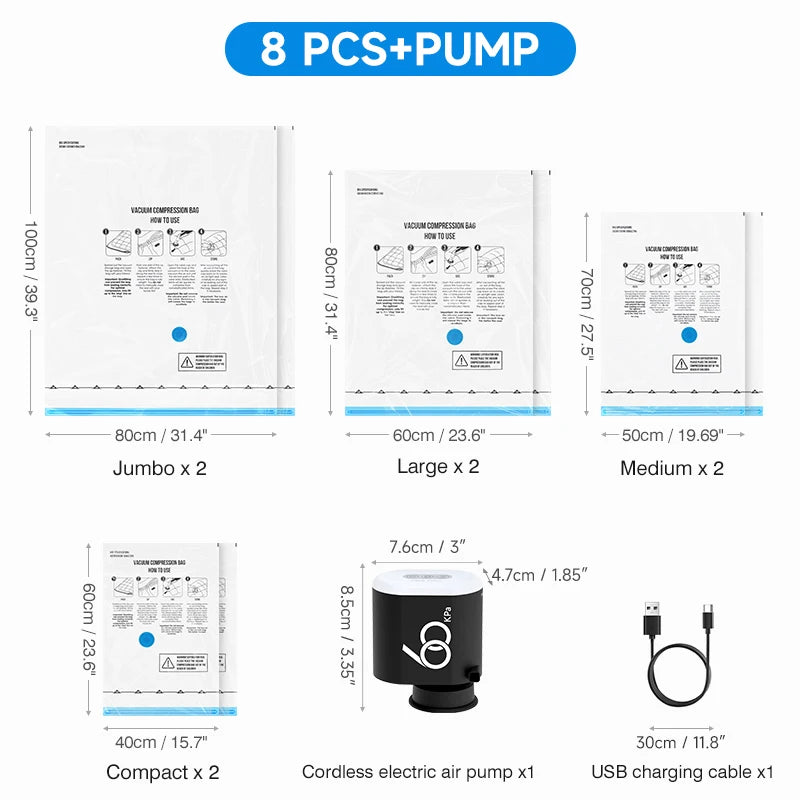 60Kpa Travel 3600mAh Cordless Electric Pump for Vacuum Storage Bags Rechargeable Air Pump Various Seal Space Saver Bag Clothing