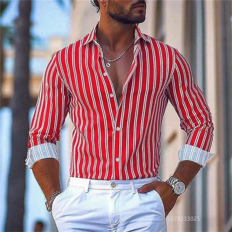 15 colors men's striped long-sleeved shirts, business office men's tops, spring and autumn lapel shirts, high-quality shirts