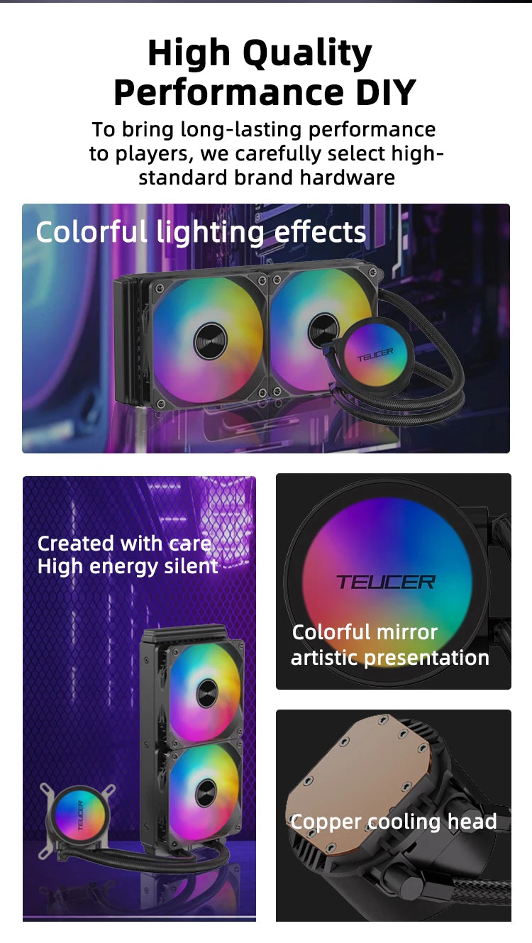 TEUCER AF-S120 Water Cooler 120mm RGB Fan Liquid Heatsink Integrated Radiator Cpu Cooling for Intel LGA115x 1200 1700 2011
