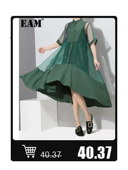 [EAM] Women Coffee Color-block Big Size Long Sweater Dress New Turtleneck Long Sleeve Fashion Tide Spring Autumn 2026 1DJ2393