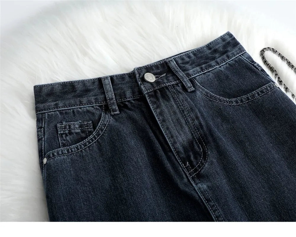 Women Denim Skirt Spring A Line Summer High Waist Loose Split Hem Dark Blue Chic Casual Streetwear Jean Midi Skirt Streetwear