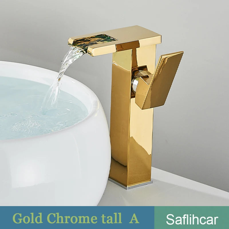LED Black Basin Faucet Tall And Short Tap Bathroom Single Handle Cold and Hot Water Flow Produces Electricity