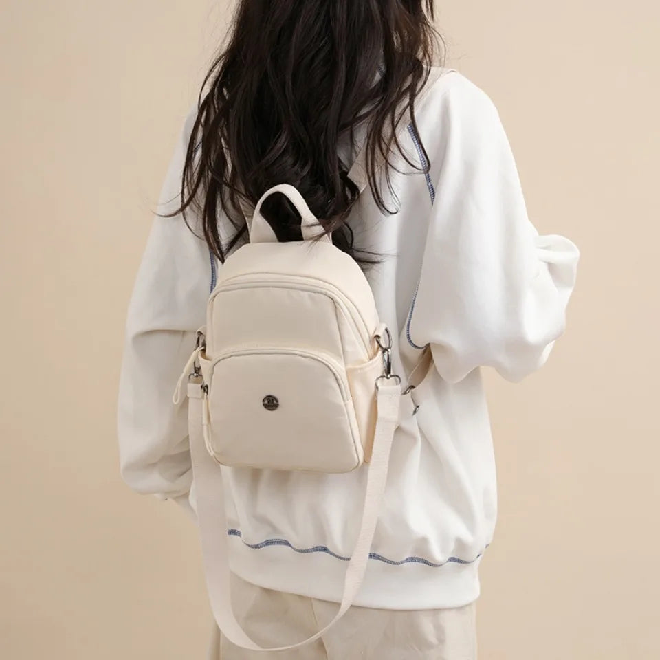Solid Color Nylon Backpack Lightweight Travel School Bag Fashion Daypack for Work Small Travel Bag Multi-functional Shoulder Sac