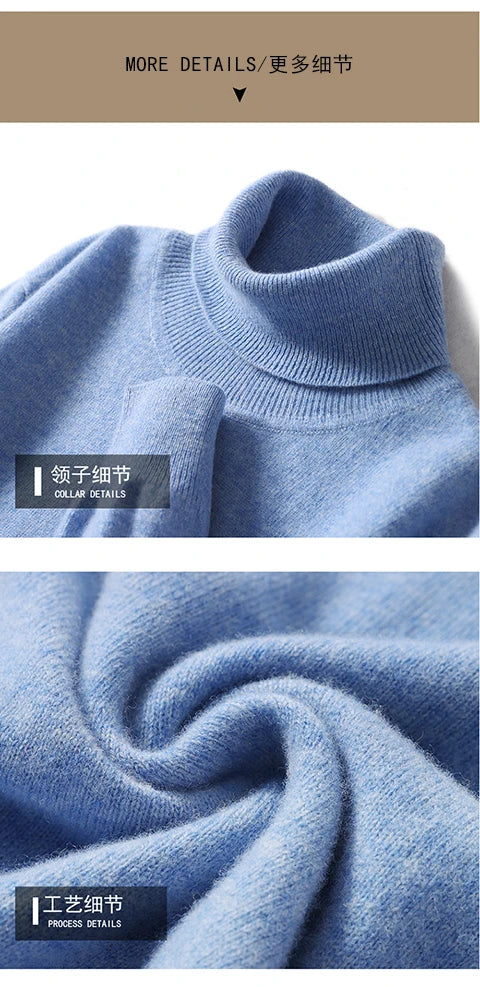 Men Turtleneck Cashmere Pullover 100% Pure Wool Knitwear Sweater Basic Solid Smart Casual Jumper Male Tops Autumn Winter