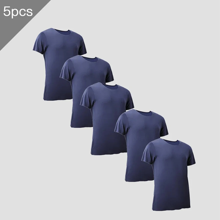 5PCSSummer Ice Silk seamless men's short-sleeved white T-shirt with round neck half-sleeved top  thin base layer  slim underwear