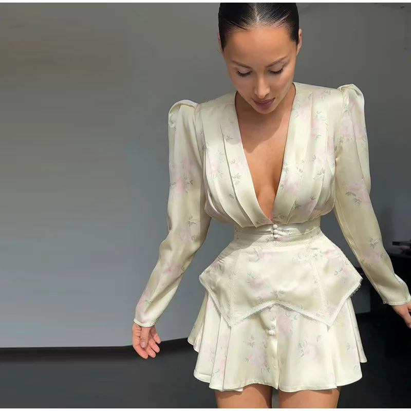 Women's White Floral Print Wide-strap Cami Dress With Waistband Fashion Satin Bodycon Mini Dresses Lady 2026 Elegant Party Robes