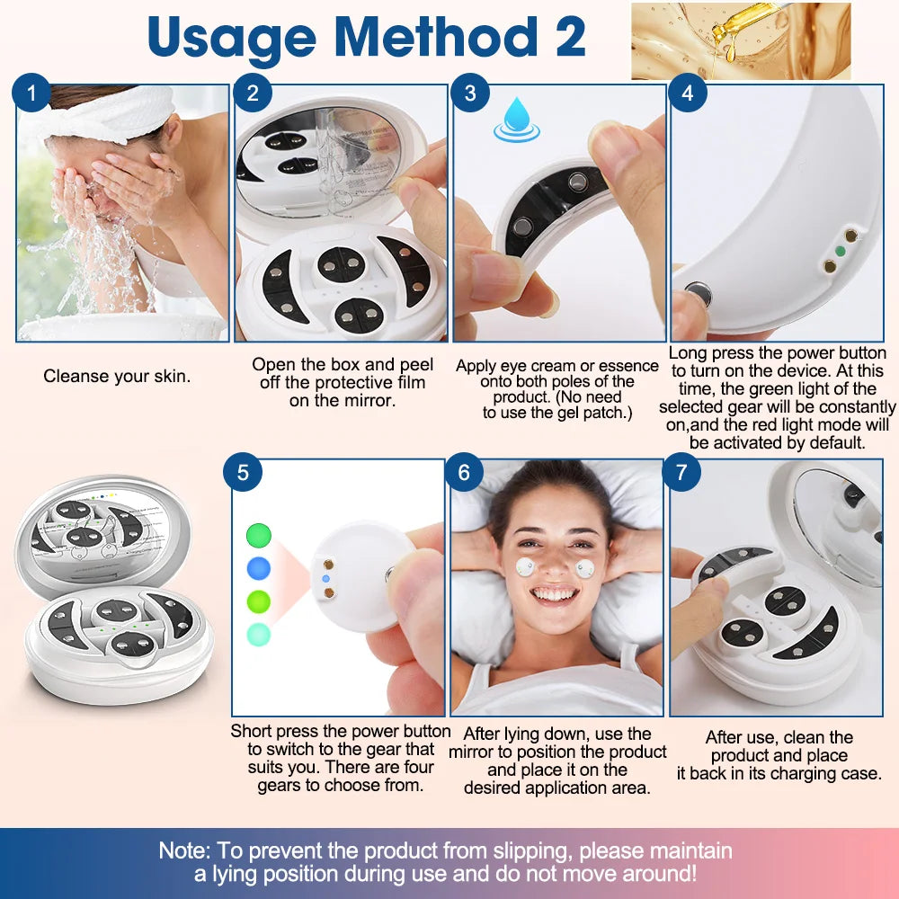 2-IN-1 Face & Eye Beauty Massager Micro-current Red Light EMS Anti Aging Bags Dark Circles Reduce Electric Eye Rejuvenation Pads