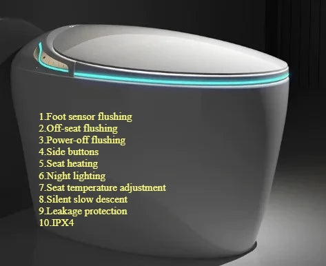 Egg Shaped Smart Toilet Fully Automatic Intelligent Bidet Integrated One-Piece Ceramic Commode Heated Seat Foot Sensor Flush