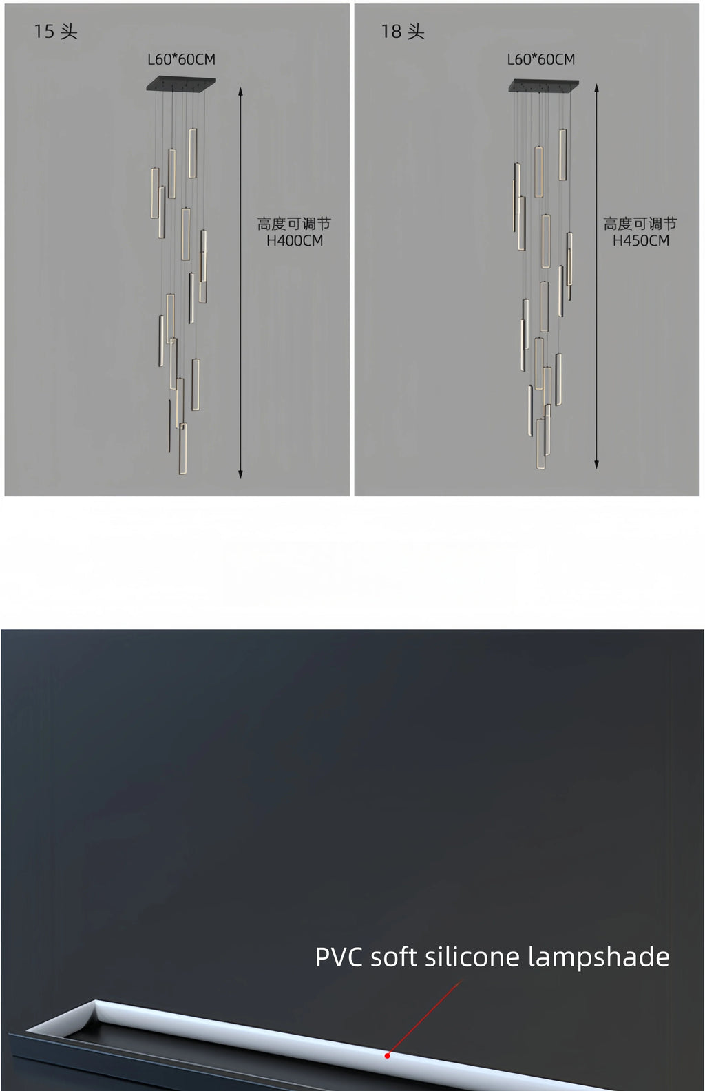 Modern Simple Staircase LED Chandeliers Aluminum Squarer Pendant Lights Loft Villa Duplex Exhibition Hall Decor Lighting Fixture
