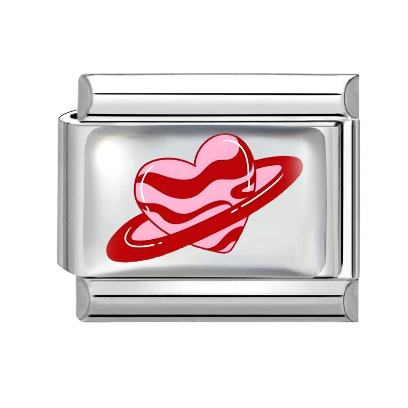 Fashion Red Series Heart Flower Bowknot Cherry Women Men Charm Link fit 9mm Stainless Steel Italian Bracelet Making DIY Jewelry