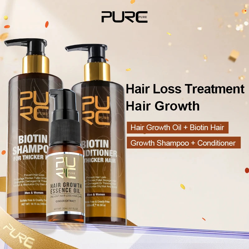 PURC Biotin and Ginger Hair Growth Oil Shampoo Conditioner Sets Hair Loss Treatment Thicker Fuller Stronger Hair Care Products