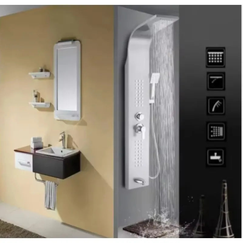 Modern Black Gold Brushed Nickel Shower System Wall Mounted Multi Function 5 Spray Mode Ceramic Valve Core Easy Install