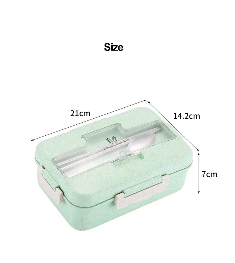 Microwave Lunch Box Wheat Straw Bento Box With Dinnerware Food Storage Container Children Kids School Office Portable Bento Box