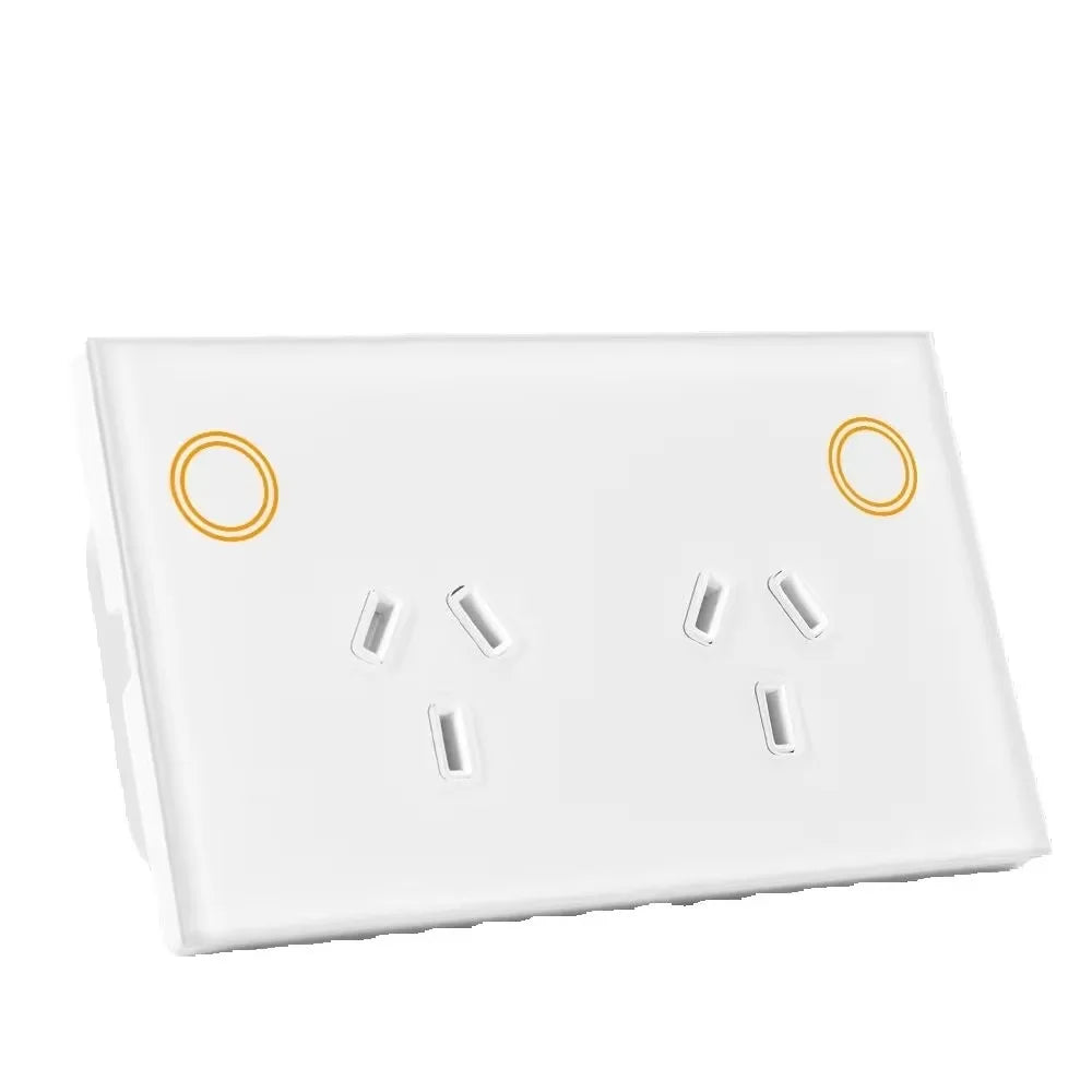 Customize Standard Wifi 2.4G 2400W Tempered Glass Panel Tuya App Smart Dual Power Point GPO Wall Socket