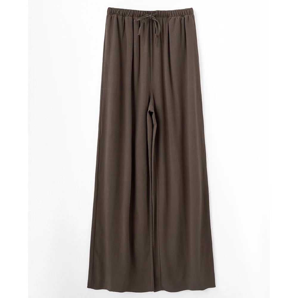 Loose Wide Leg Casual Pants Women's  Korean Linen Office Lady Household Trousers Drawstring Straight Leg Long Pants Femme