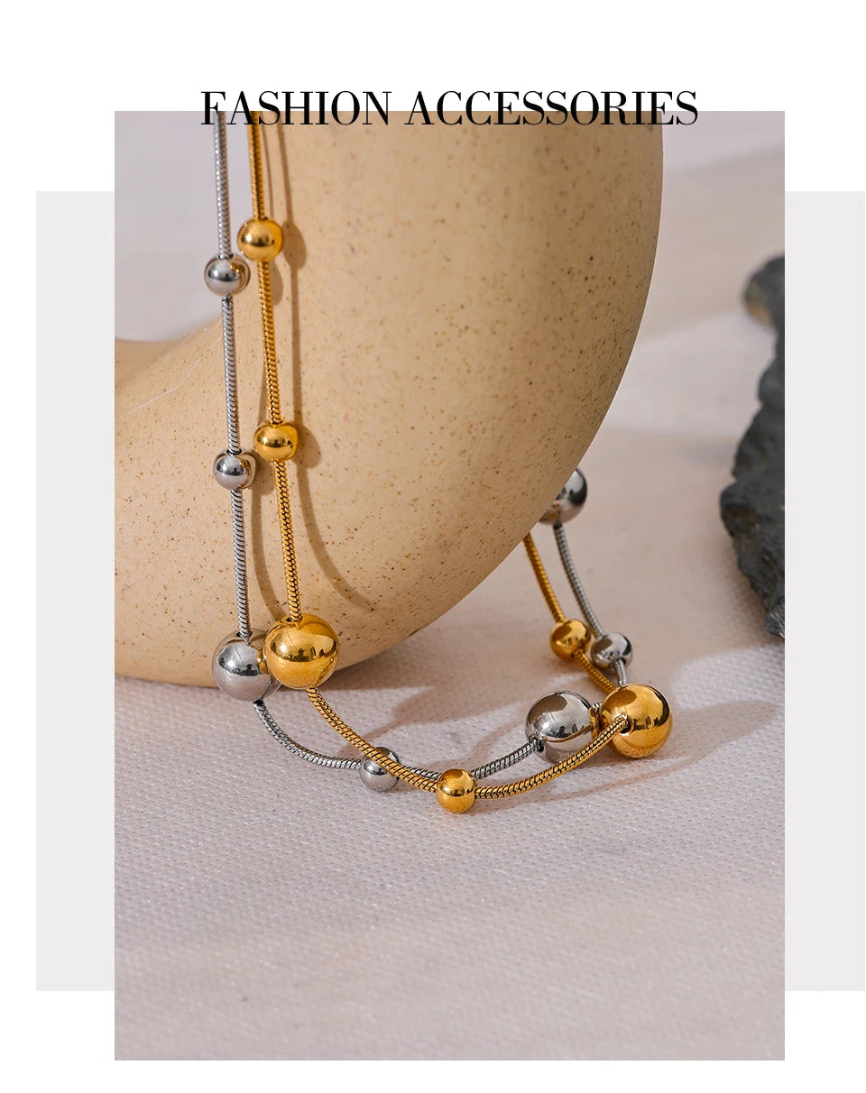 Yhpup High Quality Stainless Steel Round Beads Chain Statement Necklace for Women 18K PVD Plated Stylish Jewelry Rust Proof