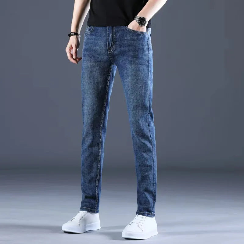 Men's Soft Straight Denim Pants 2024 Autumn Classic Business Black Biker Jeans Overalls Masculino Pantalone Hombre Mannen Homme