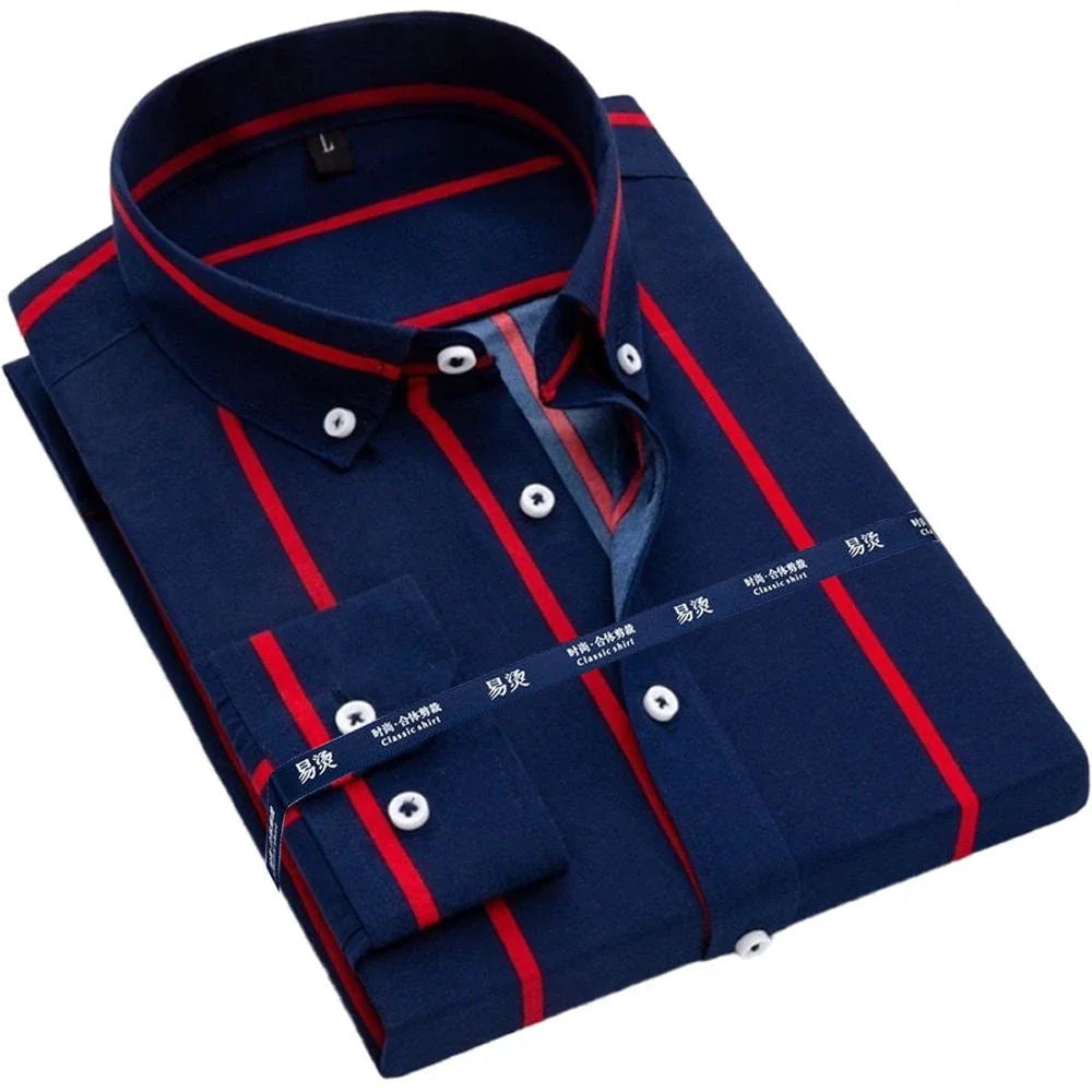 Stylish Men's Striped Shirt Printed Casual Business Dress Shirts Long Sleeve All-Match Slim Fit Fashion Korean Streetwear Shirts