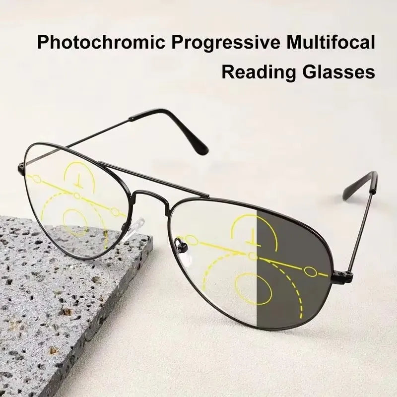 Sports Intelligent Photochromic Progressive Multifocal Reading Glasses Men Luxury Finished Near Far Sight Sunglasses 1.0-4.0