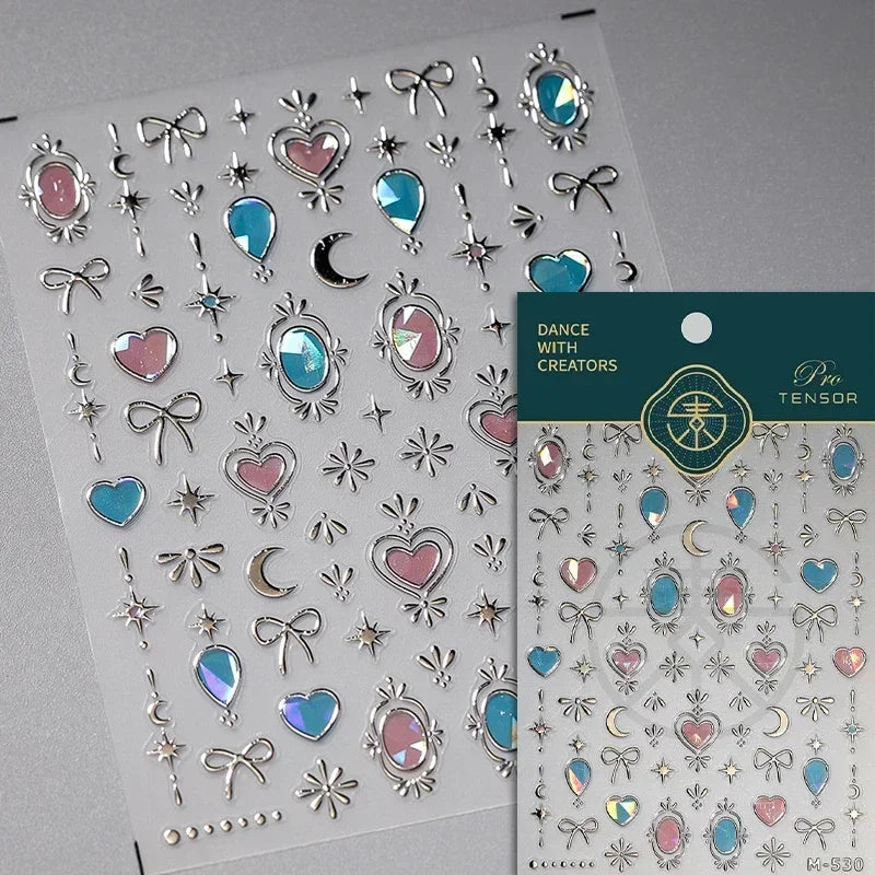 5D Gradient Love Gem Glitter Love Heart Colorful Cat's Eye Rhinestone Soft Self Adhesive Nail Art Stickers Shiny Manicure Decals