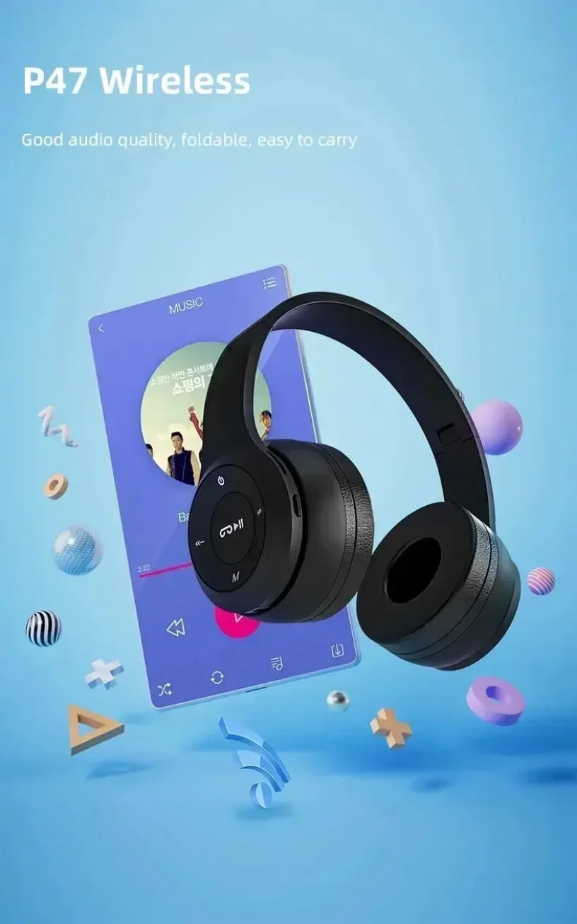 Wireless Headset Bluetooth 5.0 Foldable Sport Over Ear Headphones Stereo Bass Earphone for Running Gaming Phone Tablet