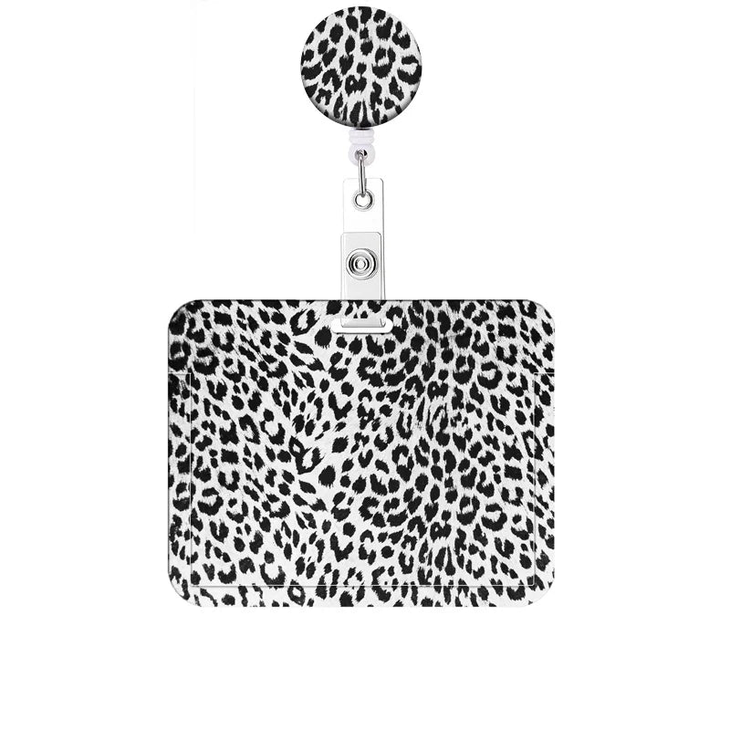 Leopard Print Card Holder Retractable Clip Business ID Badge Card Case Reel Yoyo Employee Cards Cover Workers Hang Certificates