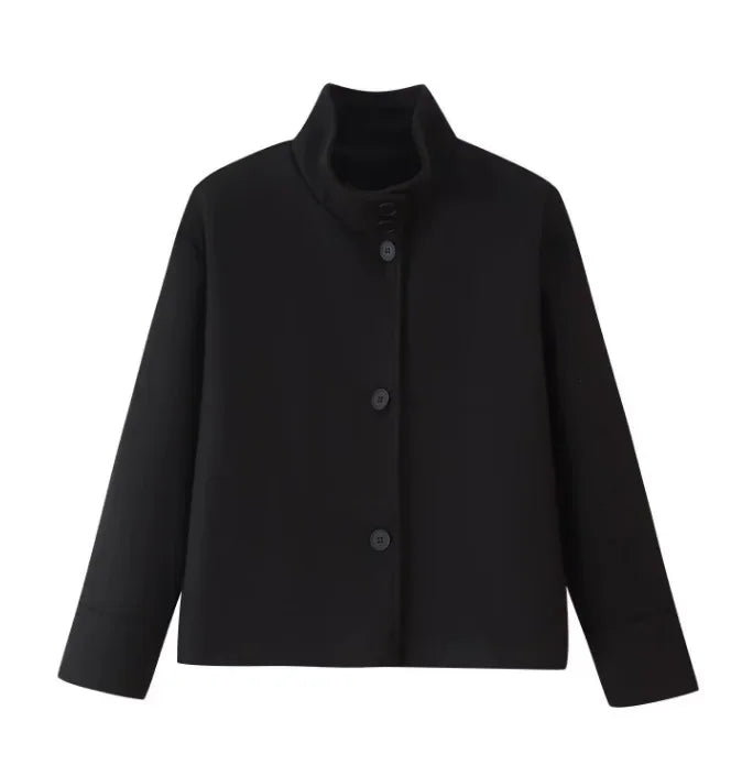 Autumn Stand Collar Jackets for Women Loose Woolen Fabric Single-breasted Coat Women Solid Color Versatile Short Jacket Women
