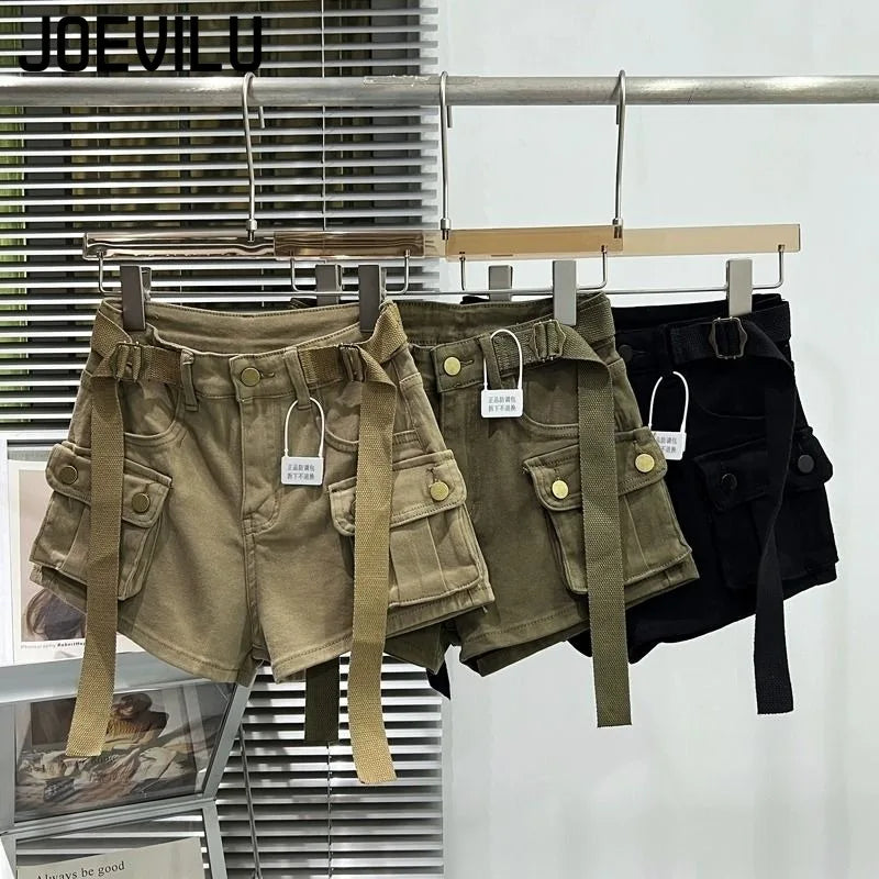 Large Pocket Denim Shorts Women Stretch Slim Fit High Waist Sexy Butt Lifting Hot Pants Summer Fashion Babes Casual Y2k Clothes