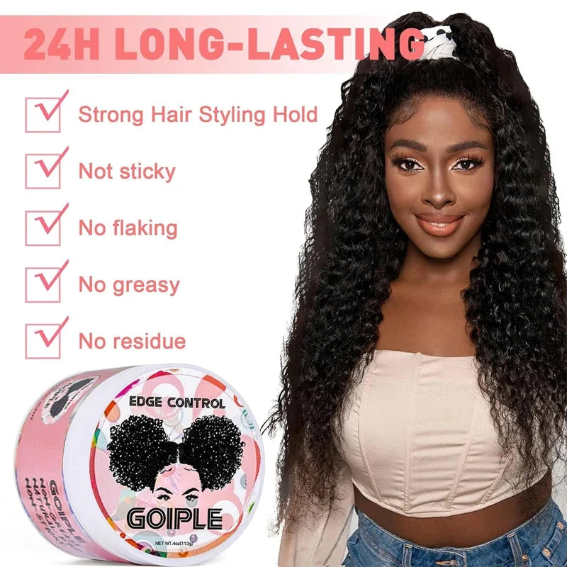 GOIPLE Long Lasting Hold Edge Control Gel for Black 4C Non-greasy Styling Wax Tame Frizz Slick Baby Hair Broken Finishing Cream