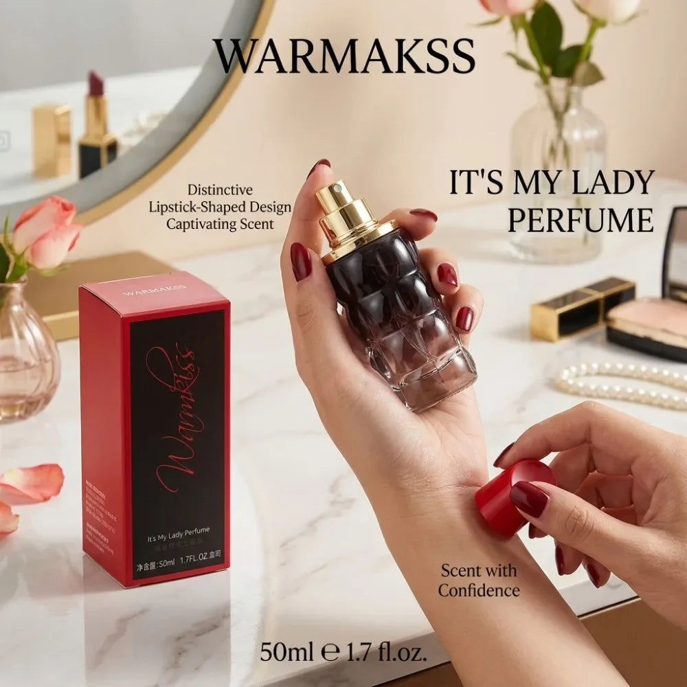 50ml It's My Lady Women Perfume Long Lasting Warm Woody Floral Light Scent Lipstick Cap Wavy Bottle Night Dating Party Fragrance