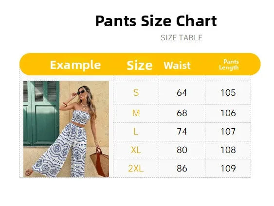 Bohemian Print Crop Top And Wide Leg Pants Two Piece Set for Women Summer Fashion Outfit Spicy Girl Casual Wear