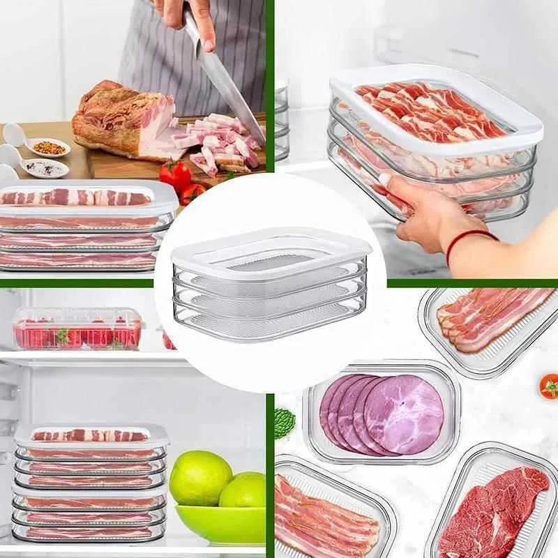 Meal Prep Containers Stackable Food Storage Boxes with Lid Meat Container for Fridge Bacon Lunch Meat Container for Refrigerator