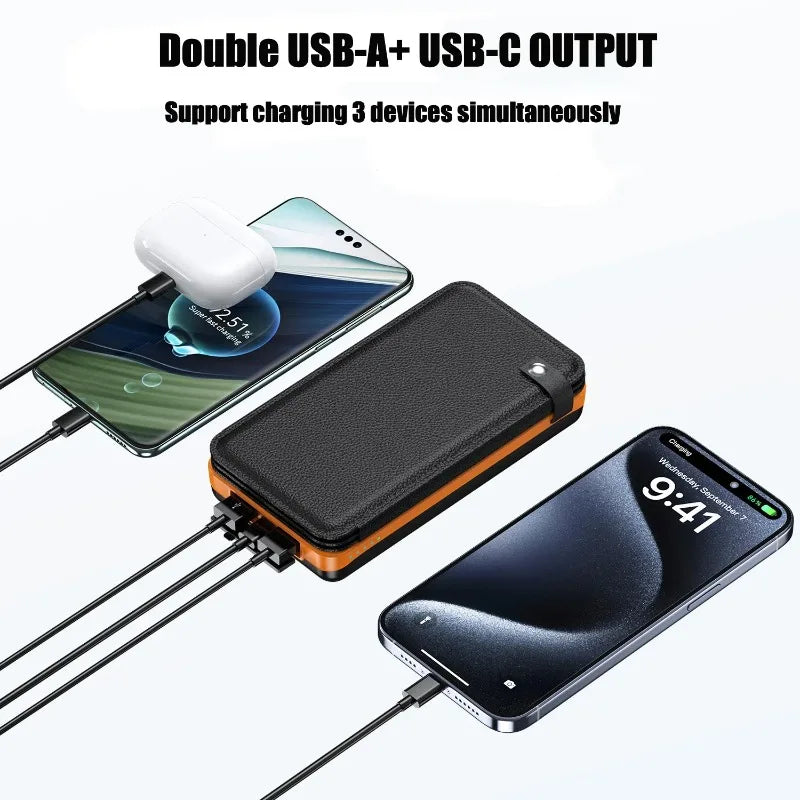 50000mAh Portable Solar Power Bank Fast Charging USB-C/USB-A for IOS Android Outdoor Large Capacity Backup Charger for Camping