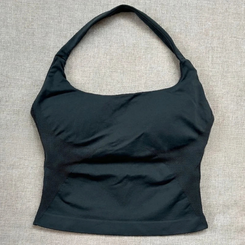 Seamless Halter Workout Tank Top for Women Backless Longline Yoga Top Gym Fitness Activewear Body Shaping Sportswear
