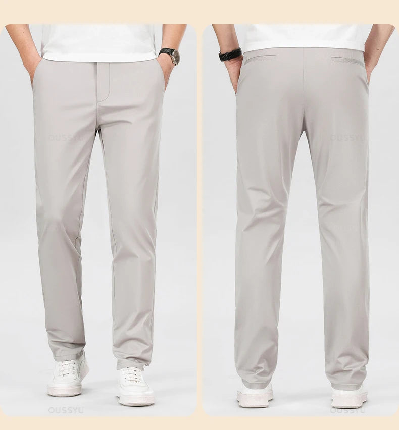 High Quality 97% Cotton Men's Straight Pants Business Solid Color Khaki Light gray Casual Formal Suit Trousers Plus Size 40 42